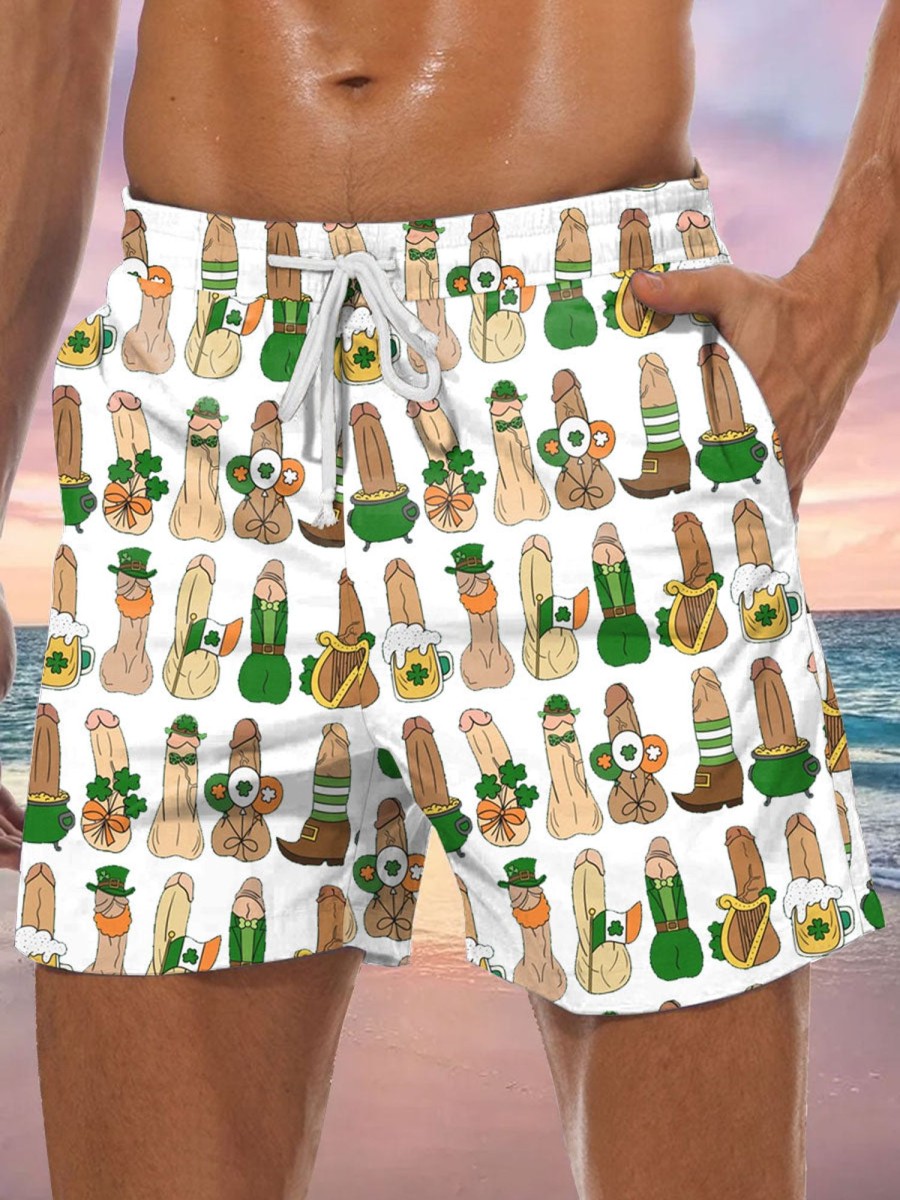 Men BXL Bottoms | Fun St. Patrick'S Day Duck Print Casual Shorts