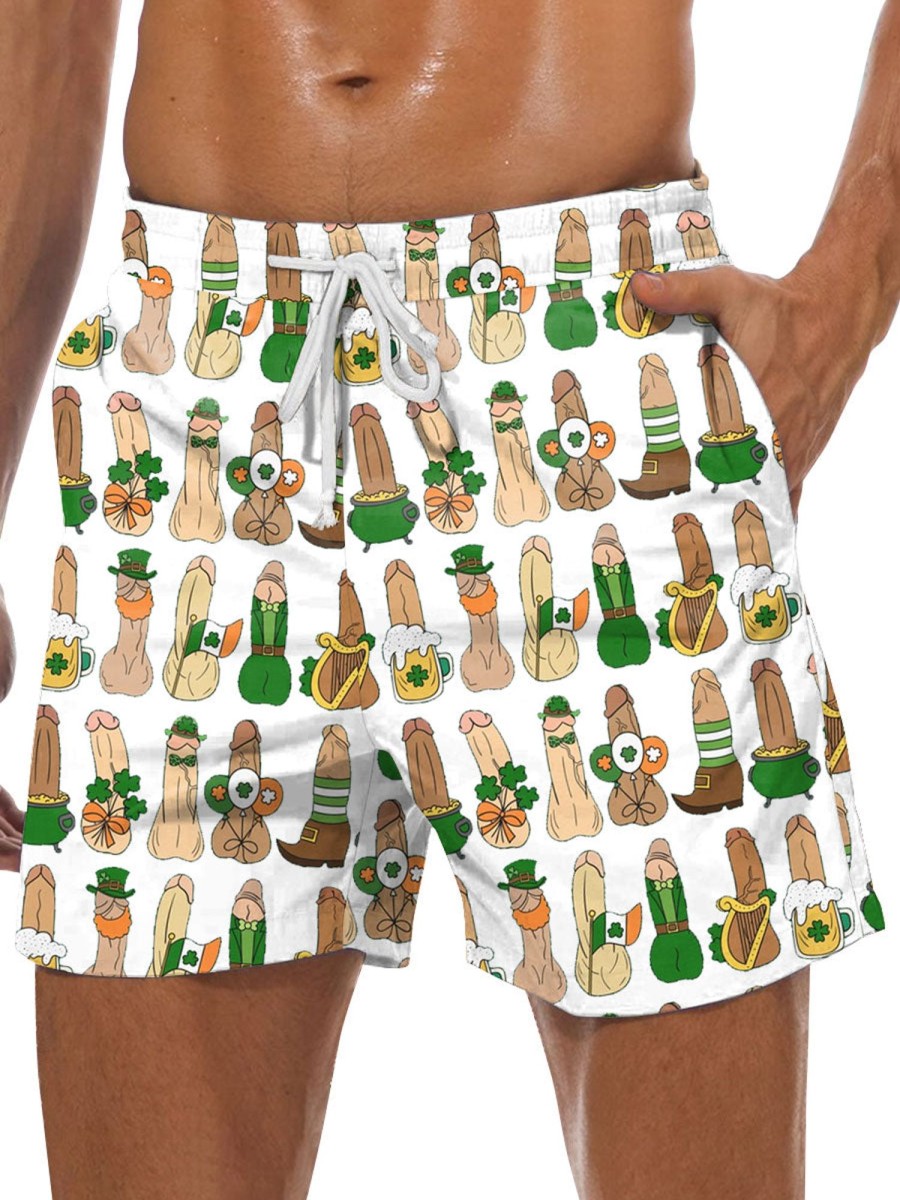 Men BXL Bottoms | Fun St. Patrick'S Day Duck Print Casual Shorts