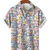 Men HLJ Shirts | Pastel Chest Painting Hawaiian Short Sleeve Shirt White