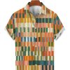 Men DJ Shirts | Men'S Vintage Colorblock Print Casual Short Sleeve Shirt Orange