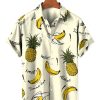 Men HLJ Shirts | Men'S Pineapple And Banana Casual Short Sleeve Shirt Light Yellow