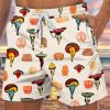 Men DJ Shorts | Fun Mushroom And Boobs And Butt Print Pocket Tie Track Shorts Khaki