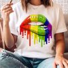 Women DJ | Rainbow Lips Print Round Neck Short Sleeve T-Shirt