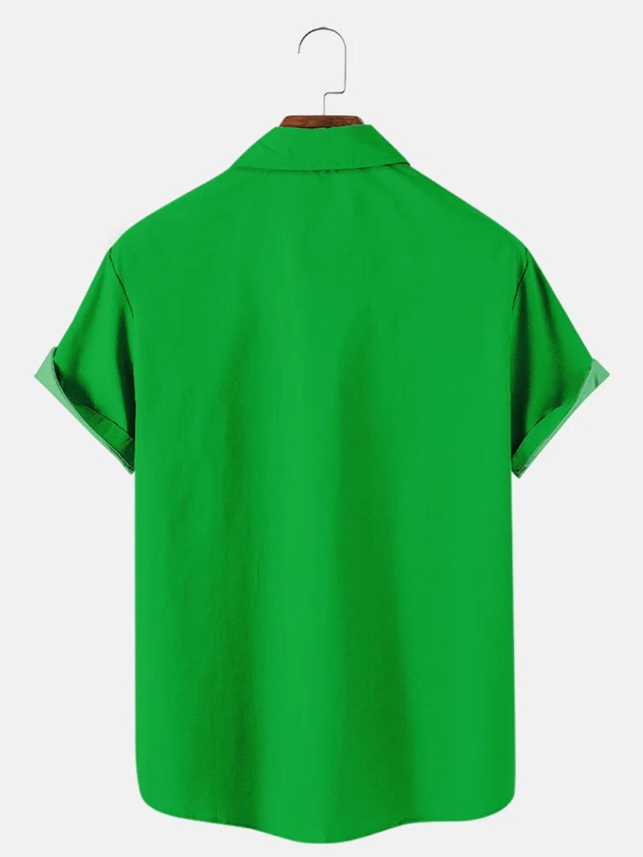 Men DJ Shirts | St. Patrick'S Day Printed Casual Pocket Short Sleeve Shirt Green