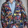 Men DJ Print Cardigan | Colorful Abstract Art Eye Print V-Neck Knitted Cardigan Photo Color