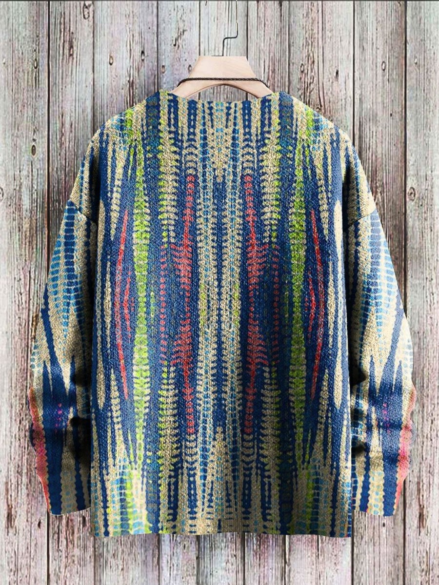 Men BXL Print Sweater | Casual Retro Colorful Tie-Dye Printed Crew Neck Pullover Sweater 82650014Xl Blue