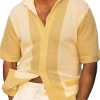 Men DJ Casual Shirts | Contrast Lapel Single-Breasted Casual Knitted Short-Sleeved Shirt Yellow