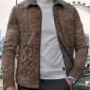 Men DJ Jacket | Retro Printed Fleece Warm Lapel Jacket Brown