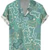 Men DJ Shirts | Lot Of Cocks Print Casual Short-Sleeved Shirt Green