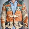 Men BXL Print Cardigan | Men'S Casual Rescue Animal Art Painted Knitted V-Neck Cardigan Photo Color