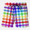 Men DJ Bottoms | Men'S Rainbow Plaid Print Casual Hawaiian Beach Board Drawstring Shorts Photo Color