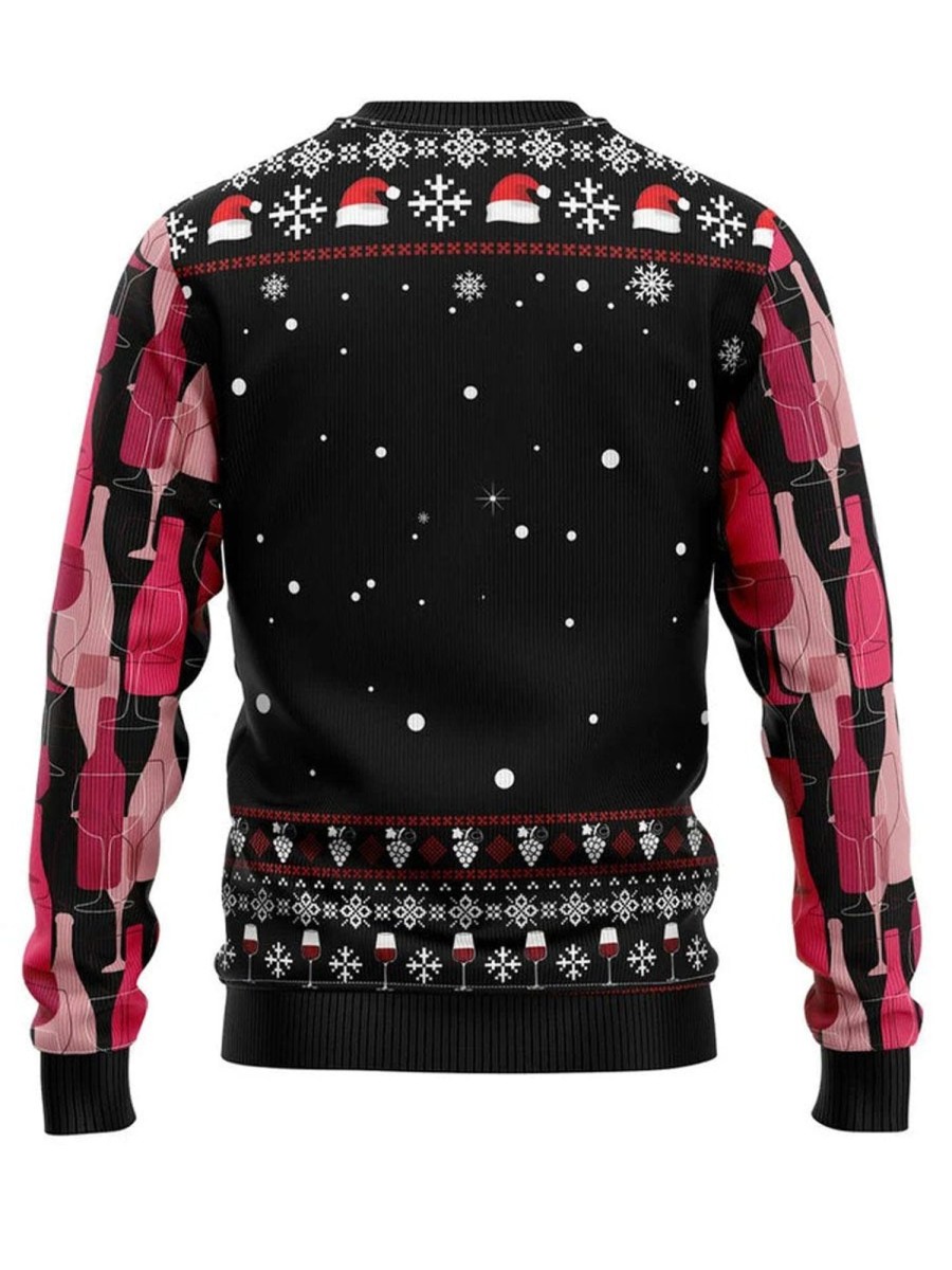 Men DJ Ugly Sweater | Red Wine Christmas Print Casual Crew Neck Sweatshirt Photo Color