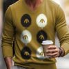 Men DJ Print Sweater | Funny Cartoon Sheep Print V-Neck Knitted Pullover Sweater Photo Color