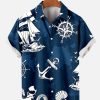 Men XT Shirts | Men'S Nautical Print Short Sleeve Shirt Navy