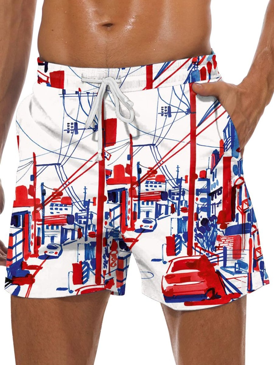 Men GYJ Shorts | Street View Print Track Shorts White