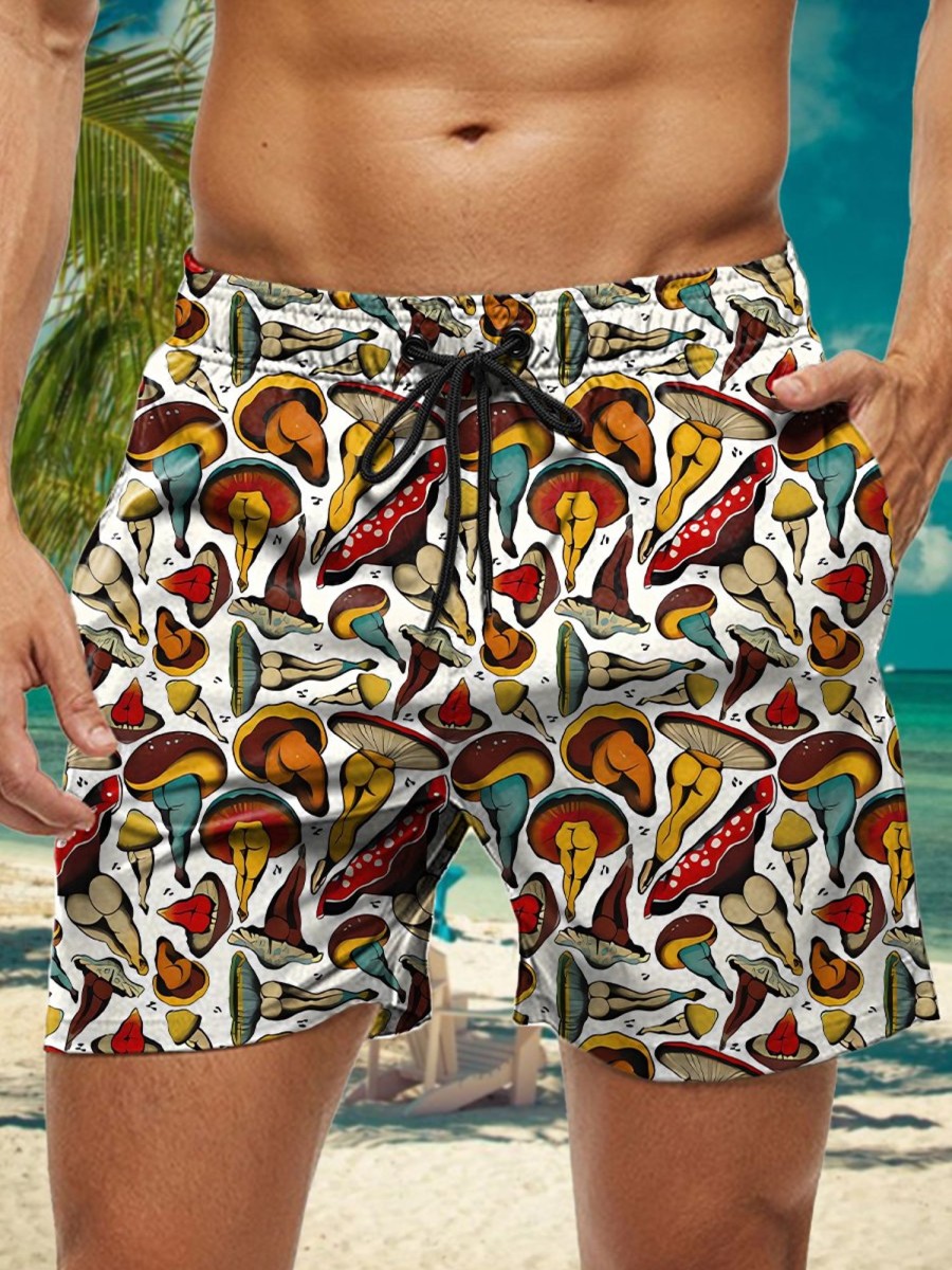 Men HWT Shorts | Men'S Shorts Holiday Sexy Mushroom Print Beach Shorts