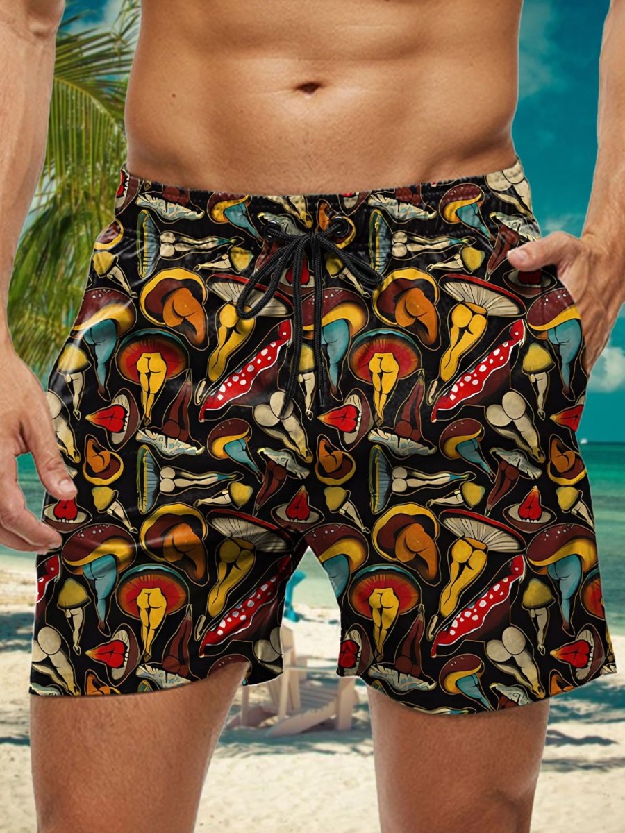 Men HWT Shorts | Men'S Shorts Holiday Sexy Mushroom Print Beach Shorts