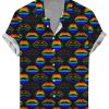 Men DJ Shirts | Colorful Rainbow Lips Print Casual Hawaiian Short Sleeve Shirt Photo Color