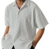 Men BXL Casual Shirts | Men'S Solid Color Pit Polyester Casual Short-Sleeved Shirt White