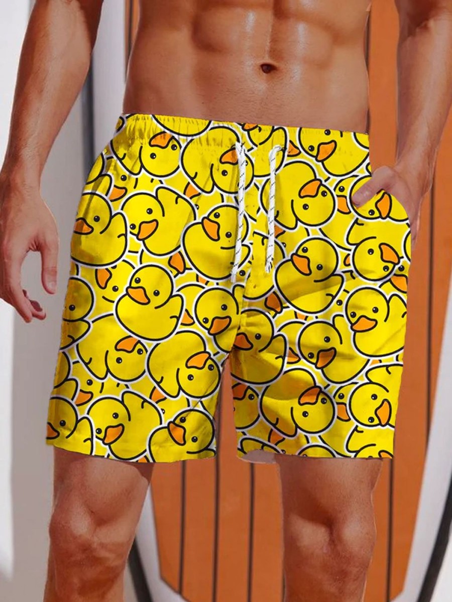 Men DJ Shorts | Fashion Duckling Printing Shorts Yellow