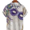 Men DJ Shirts | Mardi Gras Abstract Art Print Casual Short Sleeve Shirt Photo Color