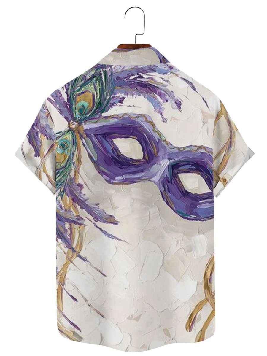 Men DJ Shirts | Mardi Gras Abstract Art Print Casual Short Sleeve Shirt Photo Color