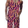 Men DJ Set | Cute Cartoon Cat Print Tank Top And Shorts Two-Piece Set Photo Color