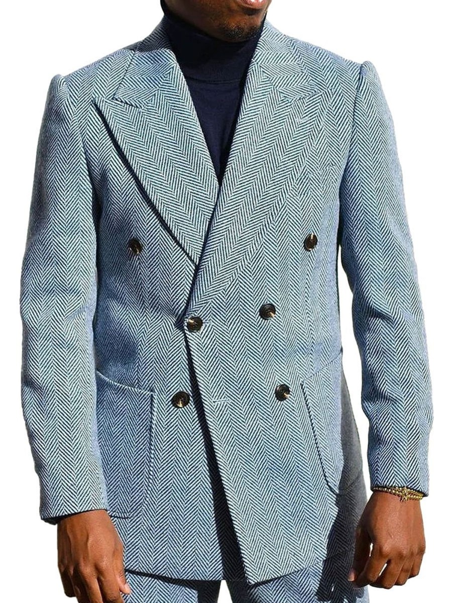 Men BXL Jacket | Retro Woolen Double-Breasted Casual Blazer Blue