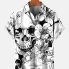 Men HLJ Shirts | Men'S Skull Print Resort Casual Short Sleeve Shirt Photo Color