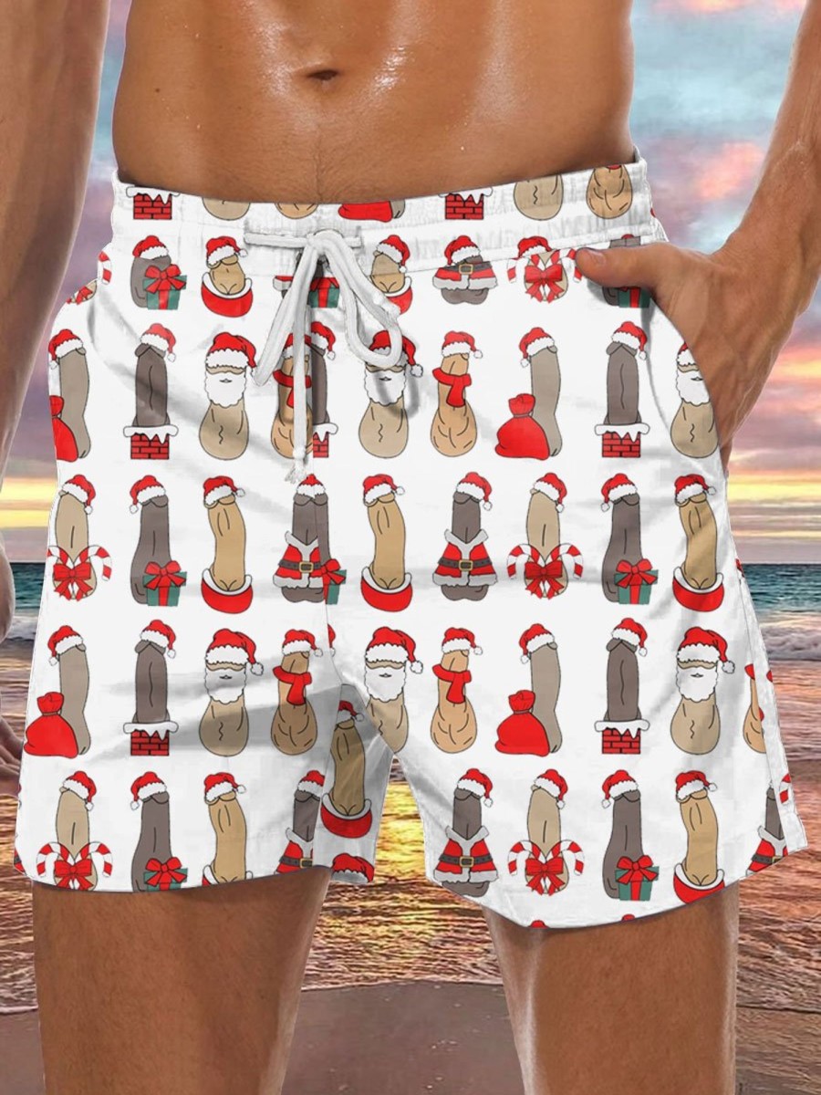 Men BXL Bottoms | Hawaii Fun Christmas Cocks Printed Pocket Casual Shorts