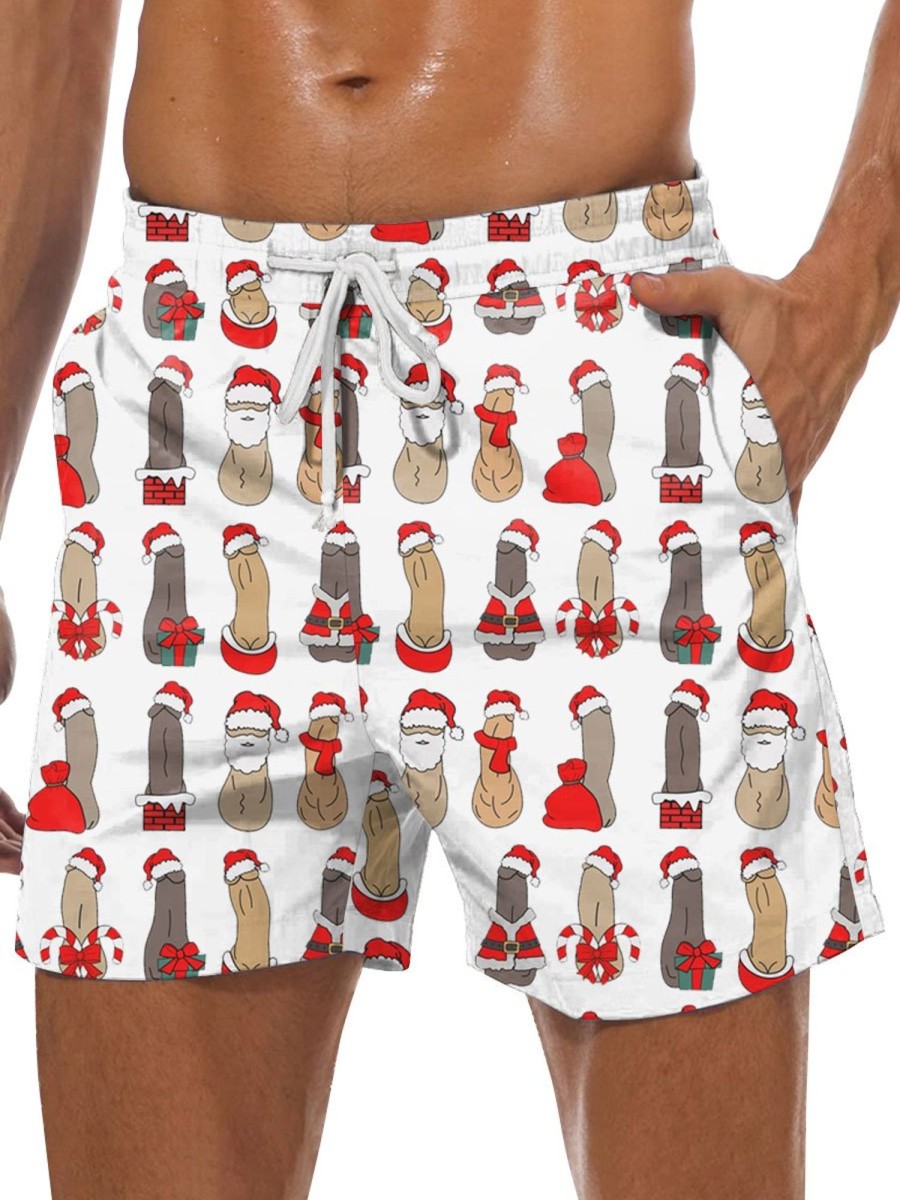 Men BXL Bottoms | Hawaii Fun Christmas Cocks Printed Pocket Casual Shorts