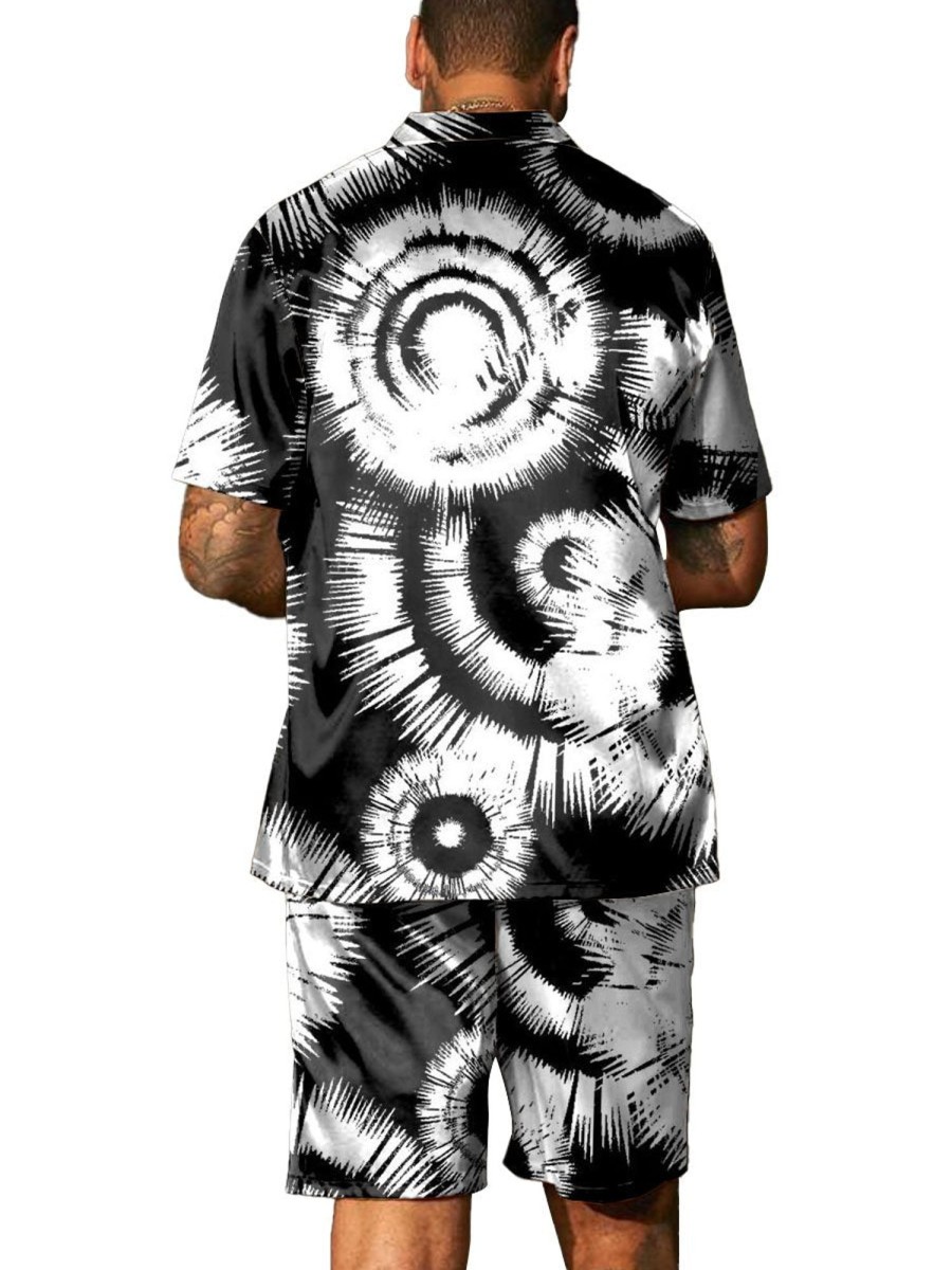 Men DJ Set | Vintage Tie-Dye Printed Short-Sleeved Shirt And Shorts Two-Piece Set Black