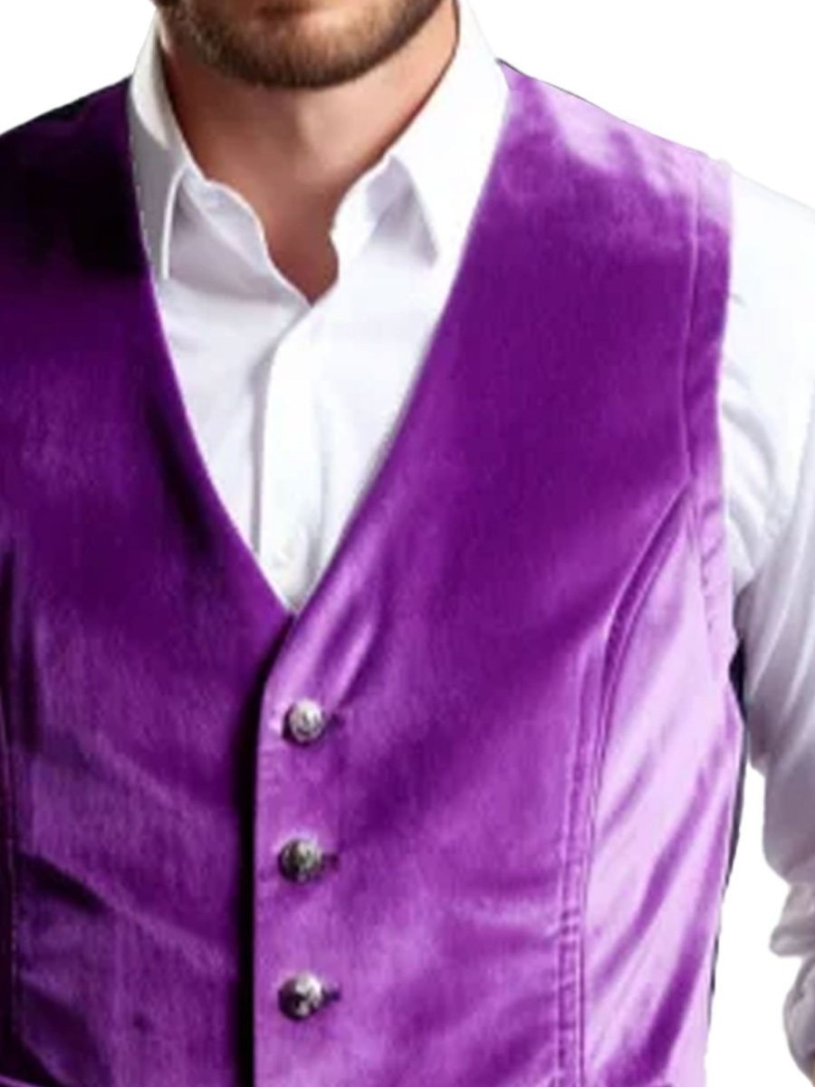 Men BXL Vest | Men'S Retro Solid Color Velvet Casual Pocket Vest Purple