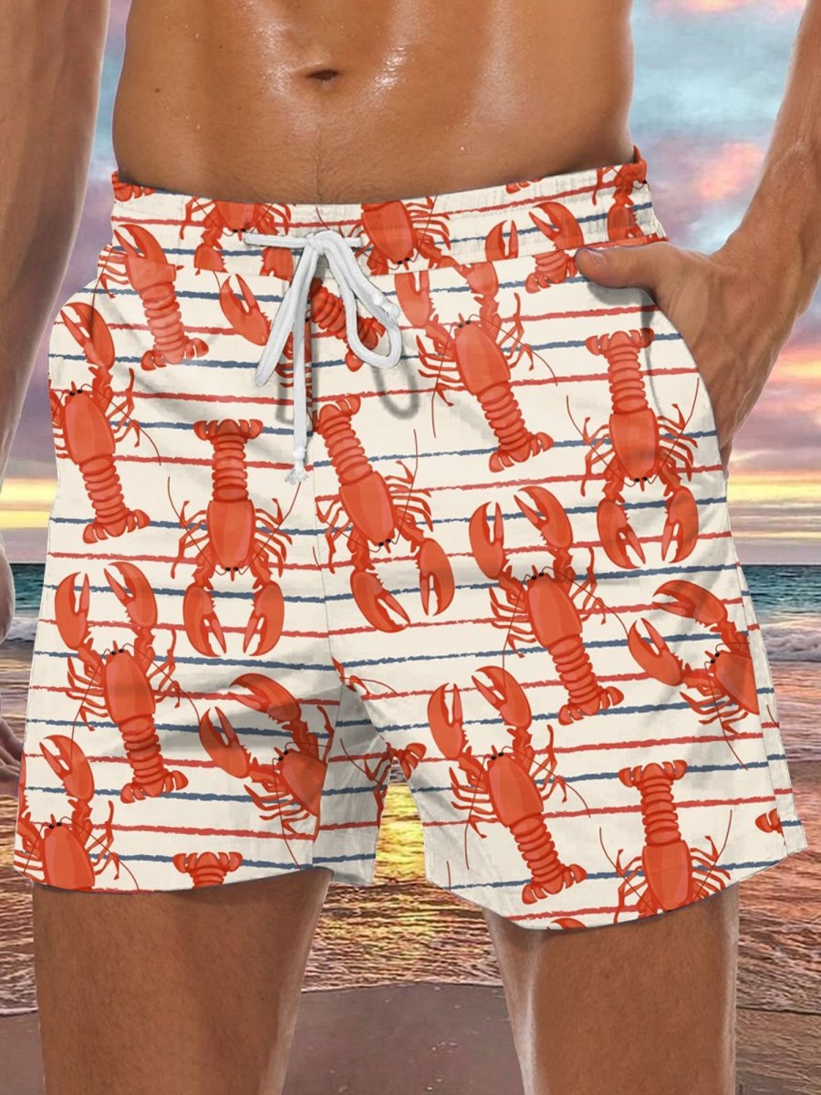 Men HLJ Bottoms | Lobster Stripe Drawstring Board Shorts Apricot