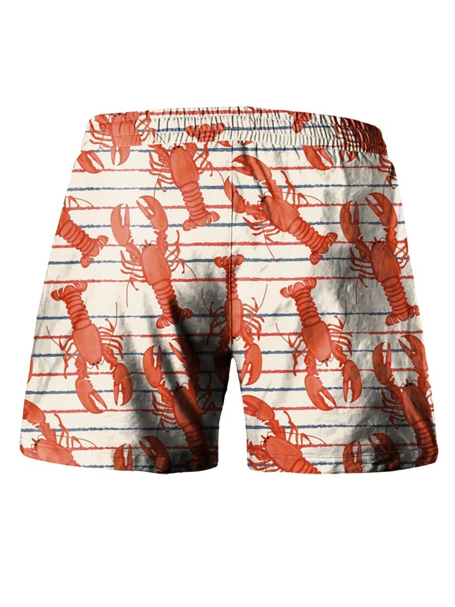 Men HLJ Bottoms | Lobster Stripe Drawstring Board Shorts Apricot