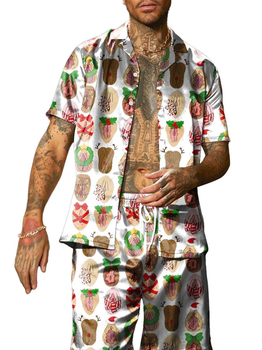 Men BXL Set | Men'S Fun Hidden Gift Printed Casual Short-Sleeved Suit Photo Color