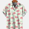 Men HLJ Shirts | Men'S Flamingo Print Casual Short Sleeve Shirt Photo Color