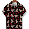 Men DJ Shirts | Men'S Red Lips Cocks Print Casual Short-Sleeved Shirt Black