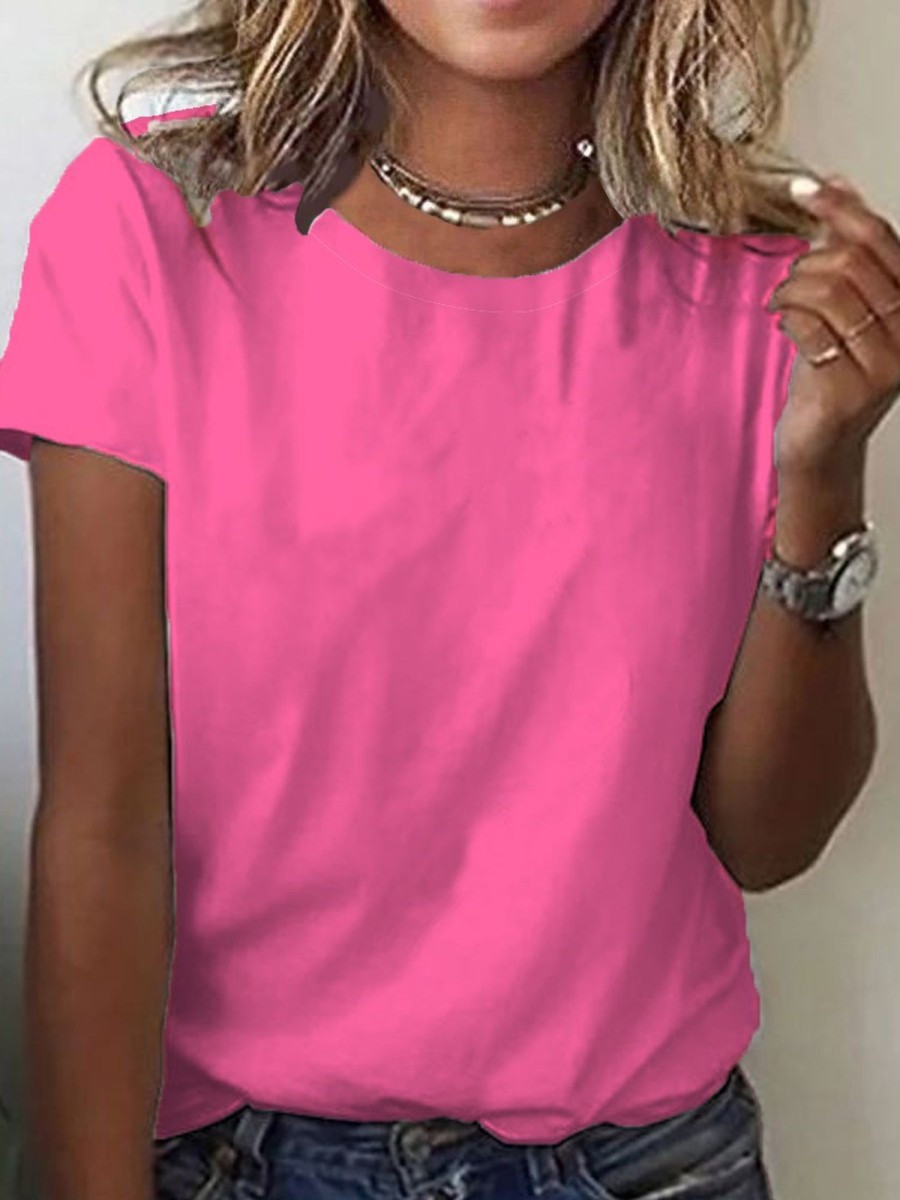 Women DJ | Solid Color Barbie Casual Round Neck Short Sleeve T-Shirt Pink