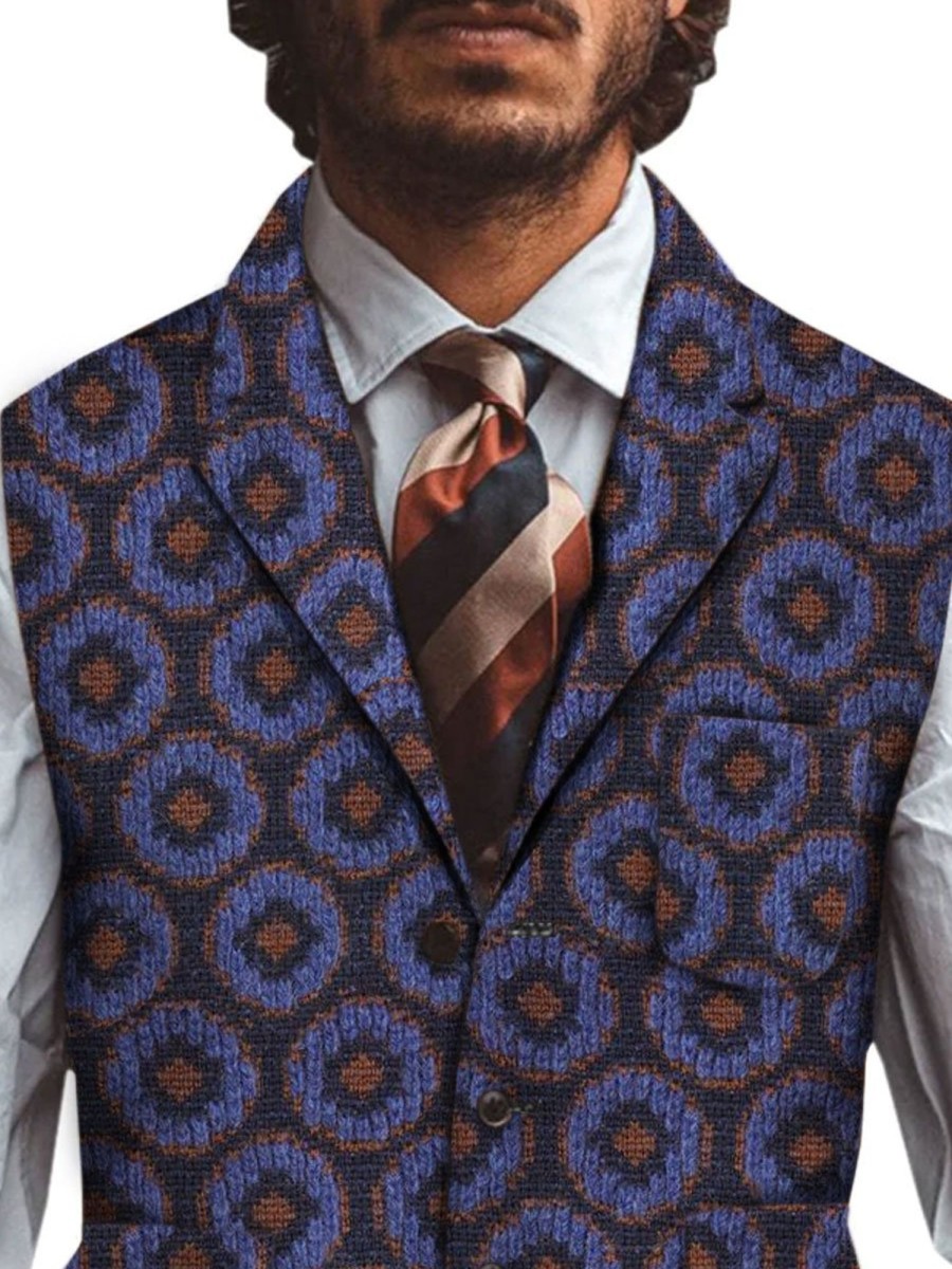 Men BXL Vest | Men'S Retro Geometric Woolen Print Multi-Pocket Casual Vest Photo Color