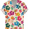 Men DJ Shirts | Men'S Colorful Hawaiian Hibiscus Print Casual Short Sleeve Shirt Photo Color