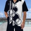 Men DJ Set | Navy Ethnic Circles And Stripes Printing Hawaiian Cuban Collar Short Sleeve Shirt Set Black