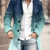 Men DJ Print Jacket | Gradient Print Stand Collar Double Pocket Single Breasted Woolen Coat Blue