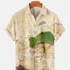 Men DJ Shirts | Vintage Frog Magic Print Casual Pocket Short Sleeve Shirt Khaki