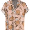 Men HLJ Shirts | Men'S Cock Digital Paper Bag Print Hawaiian Easy Care Short Sleeve Aloha Shirt Flesh Pink