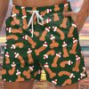 Men DJ Bottoms | Cocks Print Casual Pocket Shorts With Santa Hat Photo Color