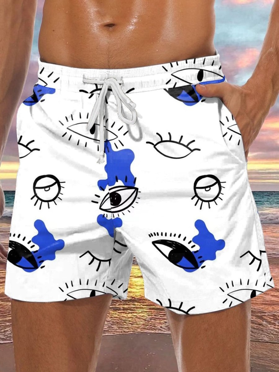 Men GYJ Shorts | Casual Eye Print Shorts White