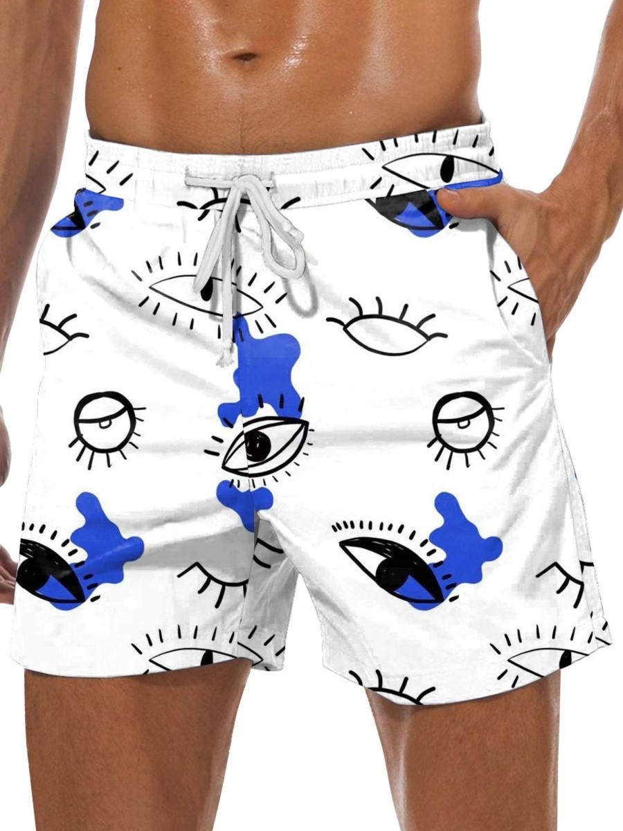 Men GYJ Shorts | Casual Eye Print Shorts White