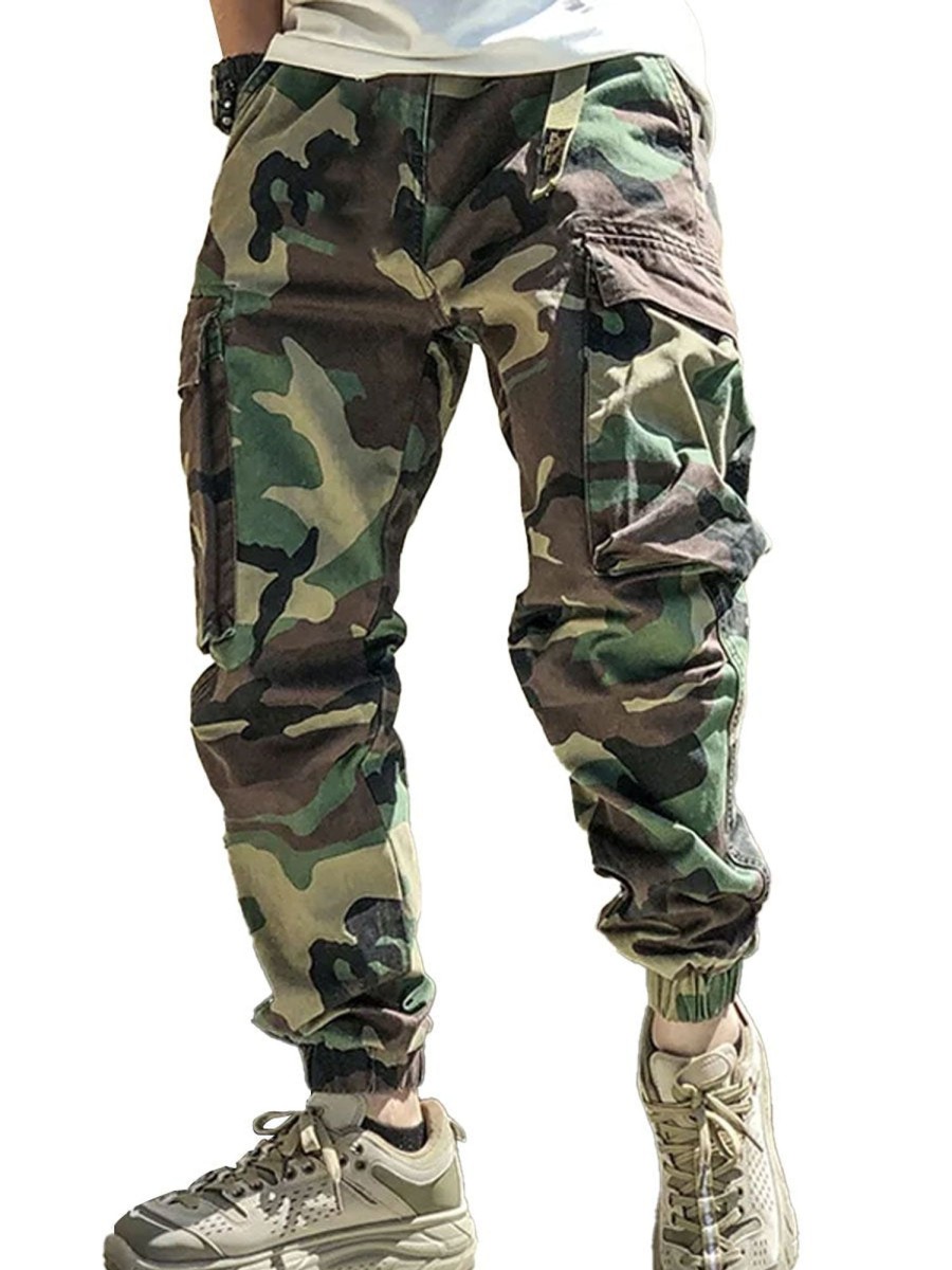 Men DJ Bottoms | Four-Pocket Camouflage Casual Pants Army Green