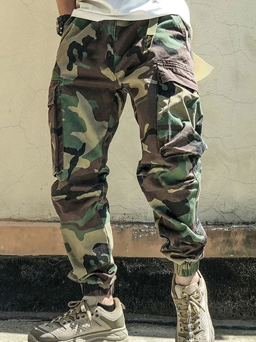 Men DJ Bottoms | Four-Pocket Camouflage Casual Pants Army Green